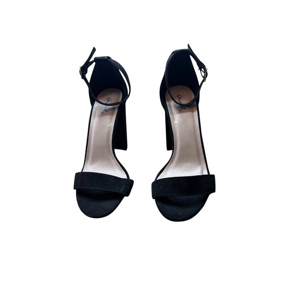 Qupid Size 9 Black Faux Suede Ankle Strap Block Heel Sandals Black - Picture 7 of 11